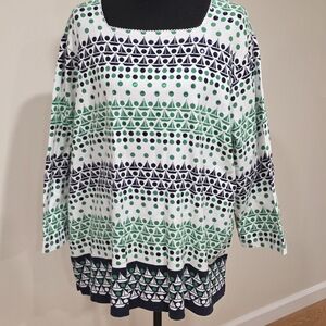 Alfred Dunner Green and Navy Patterned Tunic